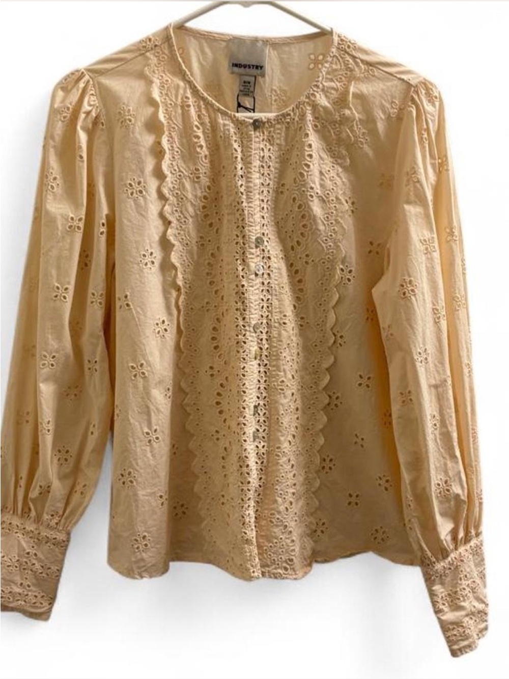Industry Eyelet Lace -Trim Cream Button Front Blouse Size Medium - Picture 2 of 6